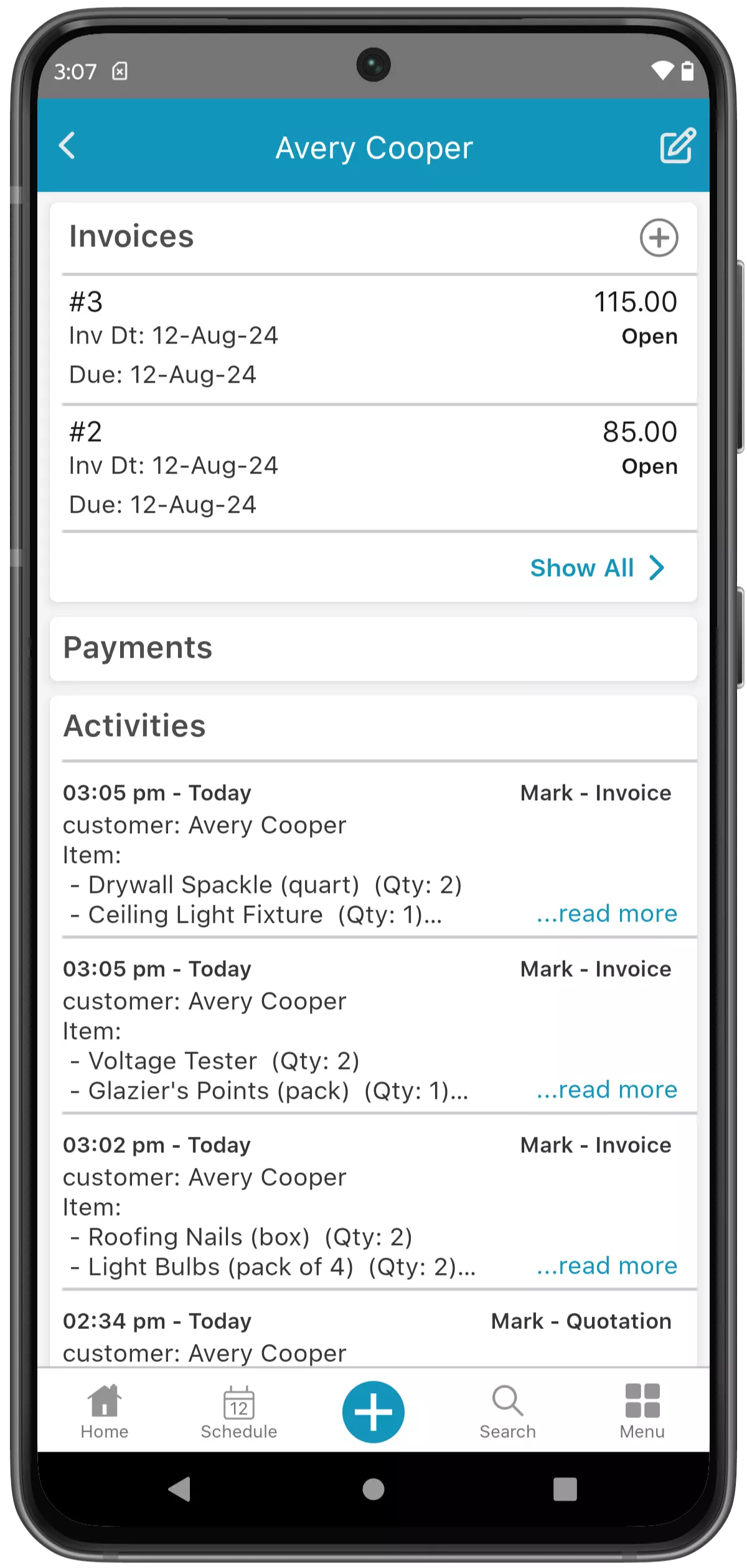 Customer Invoices Summary